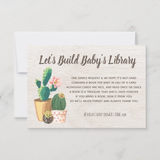 砂漠の花のベビーの挿入物のための素朴なサボテンの本 招待状 (正面)