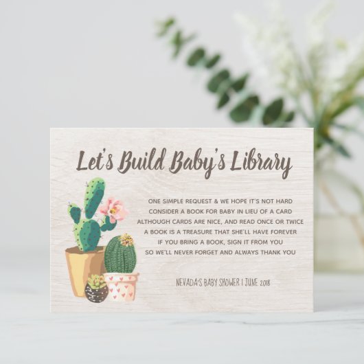 砂漠の花のベビーの挿入物のための素朴なサボテンの本 招待状 (スタンド正面)