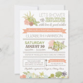 砂漠の花の多汁性ブライダルシャワーの招待 招待状 (正面)