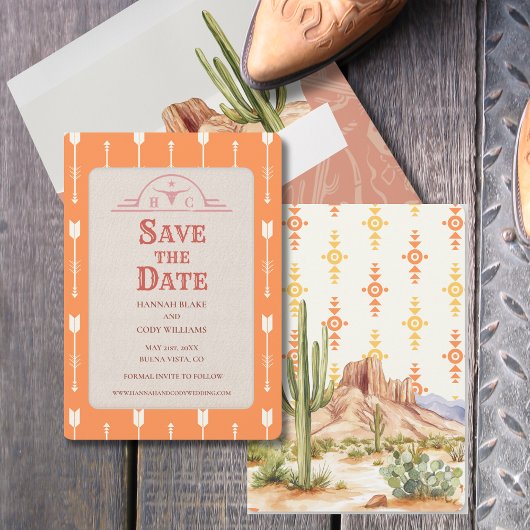 砂漠の花ウェスタンウェディング日付カードを保存