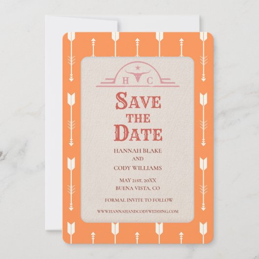 砂漠の花ウェスタンウェディング日付カードを保存 (正面)