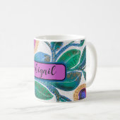砂漠の花、抽象芸術の水色、あなたの名前 コーヒーマグカップ (正面右)
