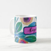 砂漠の花、抽象芸術の水色、あなたの名前 コーヒーマグカップ (正面左)