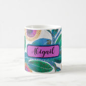 砂漠の花、抽象芸術の水色、あなたの名前 コーヒーマグカップ (中央)