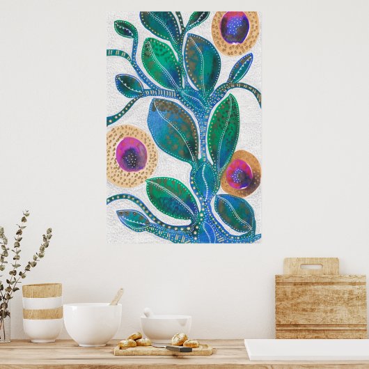 砂漠の花、水の色の混合メディアオリジナルアート ポスター (キッチン)