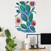 砂漠の花、水の色の混合メディアオリジナルアート ポスター (ホームオフィス)