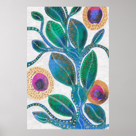 砂漠の花、水の色の混合メディアオリジナルアート ポスター