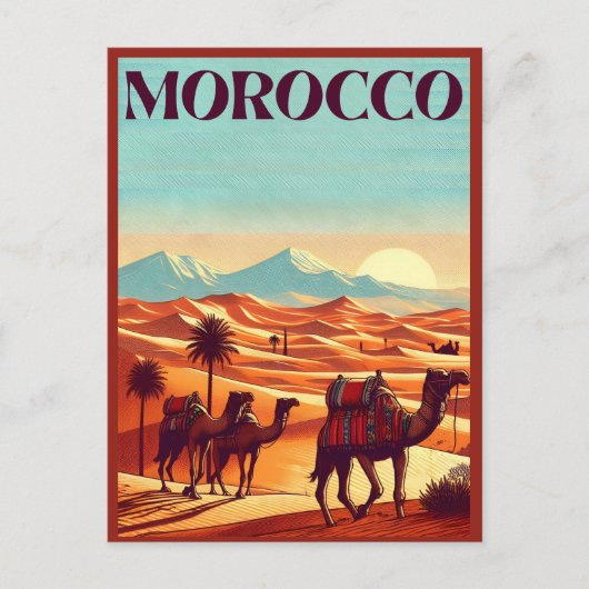 砂漠の贈り物のラクダとモロッコ旅行はがき ポストカード (正面)