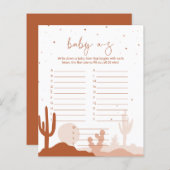 砂漠の赤ちゃんシャワーA-Zゲームカード (正面/裏面)