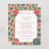 砂漠の赤面ピンクのフローラベビーシャワー サンキューカード (正面/裏面)