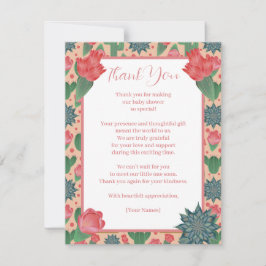砂漠の赤面ピンクのフローラベビーシャワー サンキューカード