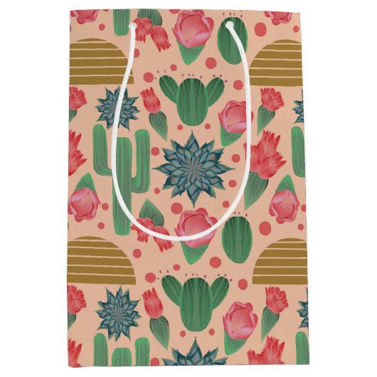 砂漠の赤面ピンクのフローラベビーシャワー ミディアムペーパーバッグ (正面)