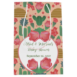 砂漠の赤面ピンクのフローラベビーシャワー ミディアムペーパーバッグ