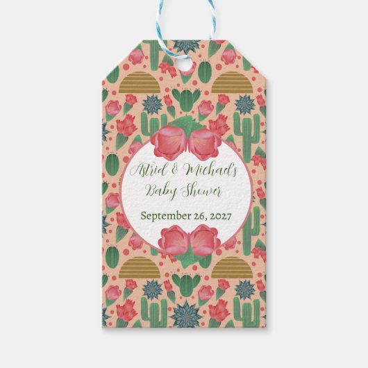 砂漠の赤面ピンクのフローラ赤ちゃんシャワー装飾 ギフトタグ (正面)
