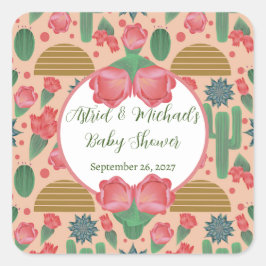砂漠の赤面ピンクのフローラ赤ちゃんシャワー装飾 スクエアシール