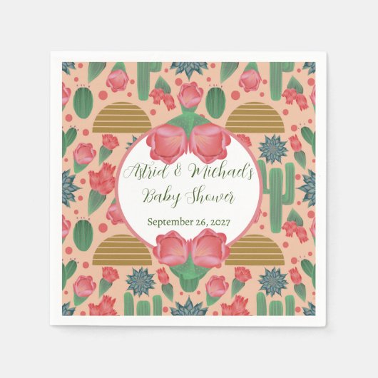 砂漠の赤面ピンクのフローラ赤ちゃんシャワー装飾 スタンダードカクテルナプキン (正面)