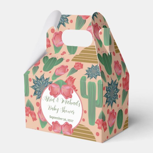砂漠の赤面ピンクのフローラ赤ちゃんシャワー装飾 フェイバーボックス (正面サイド)