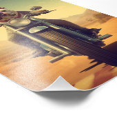 砂漠の道でオートバイに乗るブルドッグ フォトプリント            (角)