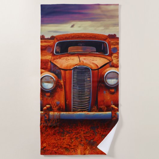砂漠の遺物：ヴィンテージカー忘れ ビーチタオル (正面)