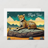 砂漠の野生のヒョウの漫画スタイルのイラスト - 感謝 ポストカード (正面/裏面)