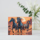 砂漠の野生の馬のトリオ ポストカード (スタンド正面)