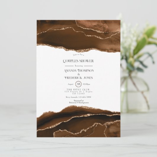 砂漠の金ゴールド水の色の瑪瑙カップルのシャワー 招待状 (スタンド正面)