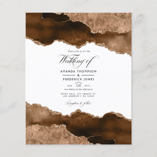 砂漠の金ゴールド瑪瑙ウォーターカラー結婚式招待状 チラシ (正面)