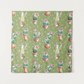 砂漠の開花のステップ|緑パターン タペストリー (正面(横))