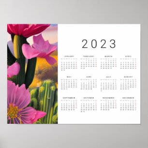 砂漠の開花クローズアップDigital Art 2023カレンダー ポスター