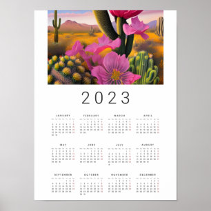 砂漠の開花デジタルアート2023カレンダーポスター ポスター