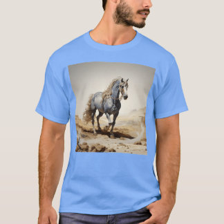 砂漠の青い馬が面白い Tシャツ