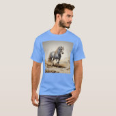 砂漠の青い馬が面白い Tシャツ (正面フル)