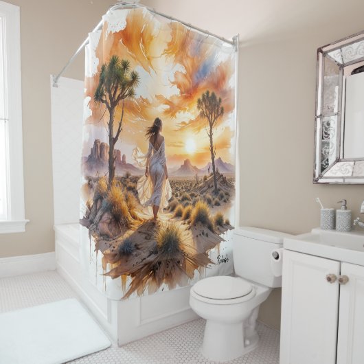 砂漠の静寂：神秘的な砂丘の旅 シャワーカーテン (インサイチュ)