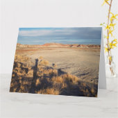 砂漠の風景と手を振る影写真 カード (黄色い花)