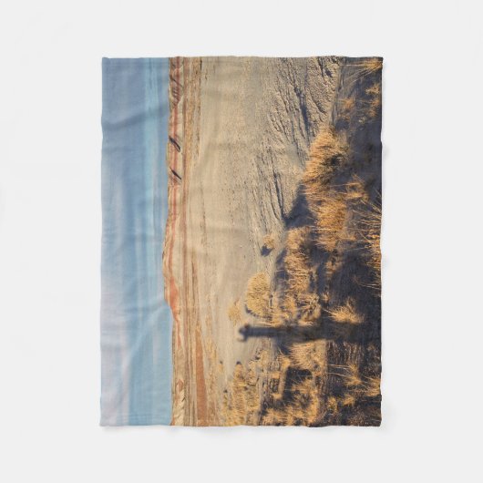 砂漠の風景と手を振る影写真 フリースブランケット (正面)