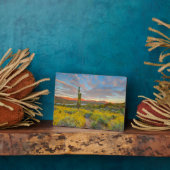 砂漠の風景に沈む夕日 フォトプラーク (側面)