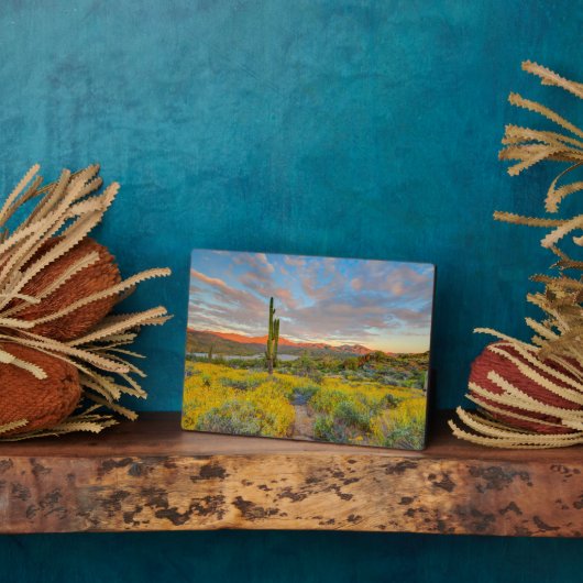 砂漠の風景に沈む夕日 フォトプラーク (側面)