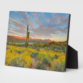 砂漠の風景に沈む夕日 フォトプラーク (側面)