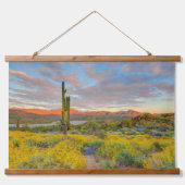 砂漠の風景に沈む夕日 吊り下げ型タペストリー (正面)