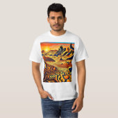 砂漠の風景の上の夕日6 Tシャツ (正面フル)