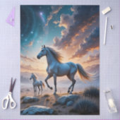 砂漠の風景の中で野生の馬の馬と馬 薄葉紙 (クラフト)