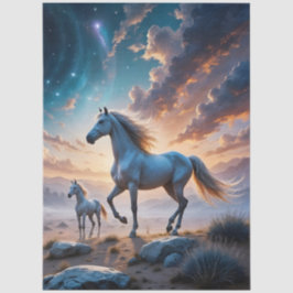 砂漠の風景の中で野生の馬の馬と馬 薄葉紙