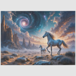 砂漠の風景の中で野生の馬の馬と馬 薄葉紙