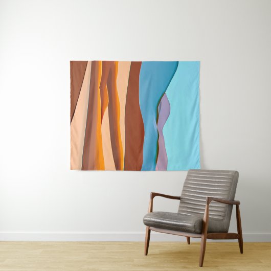 砂漠の風景の錆のオレンジとアクア タペストリー (インサイチュ(横))