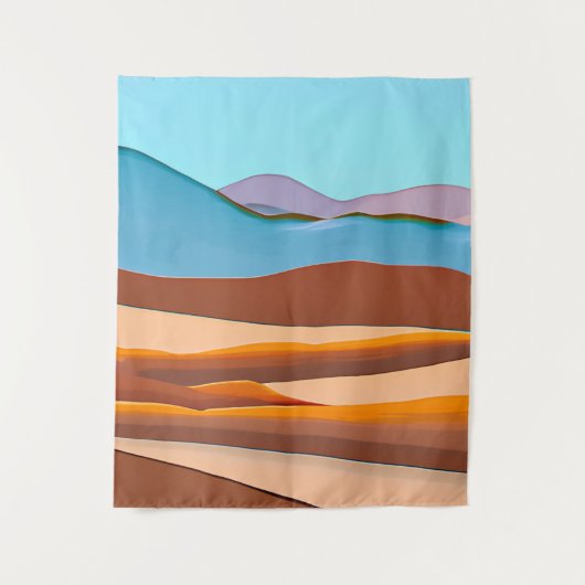 砂漠の風景の錆のオレンジとアクア タペストリー (正面)