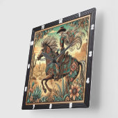 砂漠の風景を描く馬の美しいライダー スクエア壁時計 (傾斜)