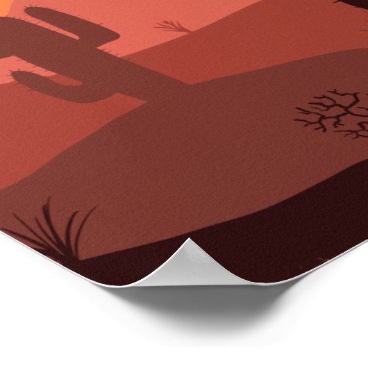 砂漠の風景スケッチと植物 ポスター (角)