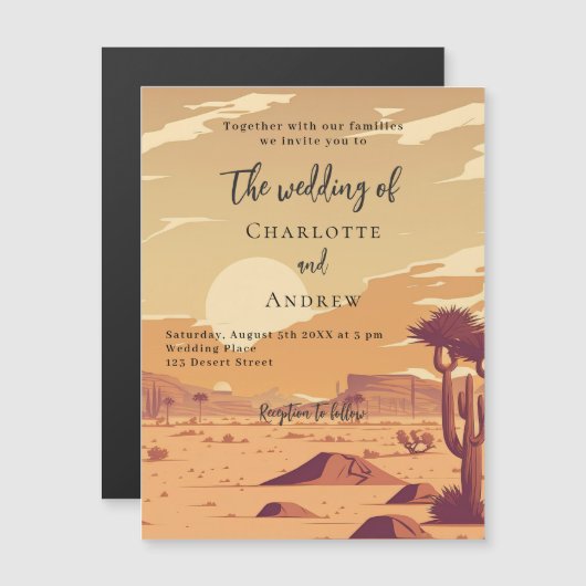 砂漠の風景レトロテラコッタラグジュアリー結婚ズ マグネット招待状 (正面/裏面)