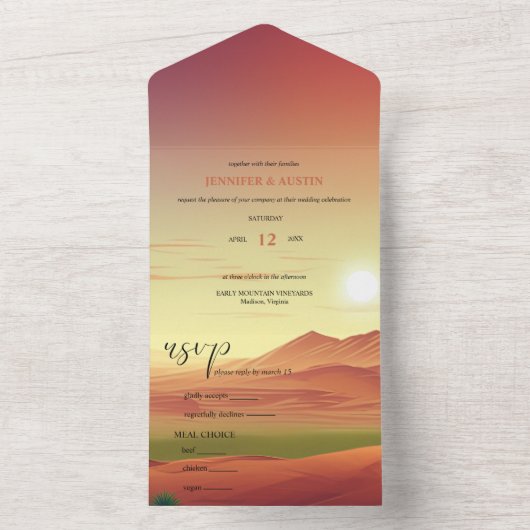 砂漠の風景結婚の全てを一つの招待状 オールインワン招待状 (内側)