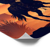 砂漠の馬に乗ったカウボーイのシルエット ポスター (角)